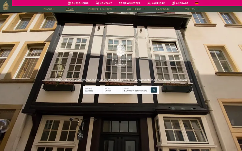 Screenshot der TYPO3-Website des Romantik Hotels Walhalla in Osnabrück